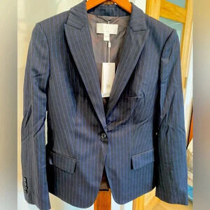 Hugo Boss Jaxtika Blue Pinstripe Virgin Wool Career Blazer Jacket Women's 6 NWT